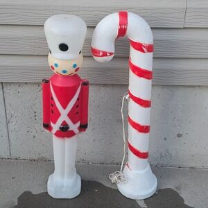 Vintage Empire 30.5" Lighted Soldier and candy cane‎ Blow Mold Christmas Decor